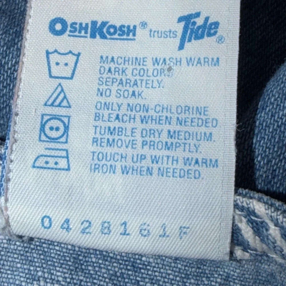 Vintage Baby B'gosh OshKosh 12M Chambray Denim Cotton Dress Pink Logo USA 90s